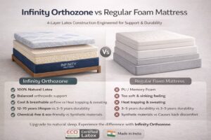 Natural latex mattress vs foam mattress comparison showing benefits of Infinity Orthozone mattress with orthopedic support and durability