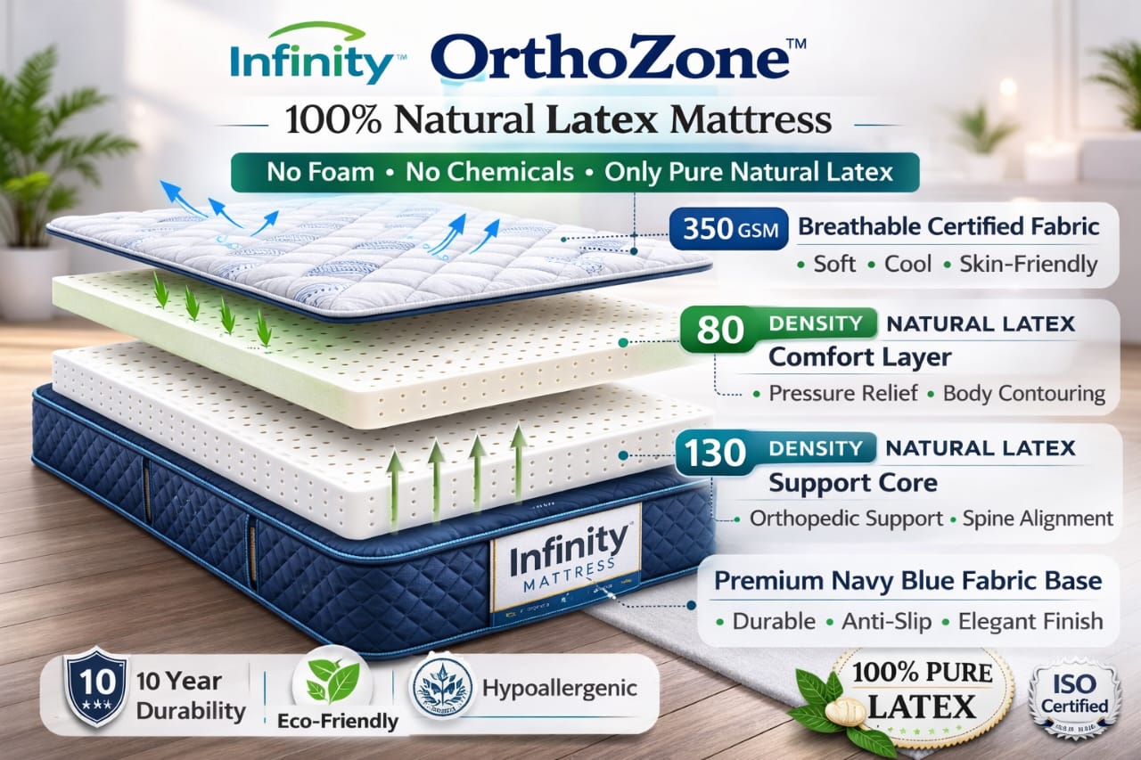 Orthozone Natural Latex Orthopedic Mattress for Back Pain | Infinity Mattress Hyderabad - Image 2
