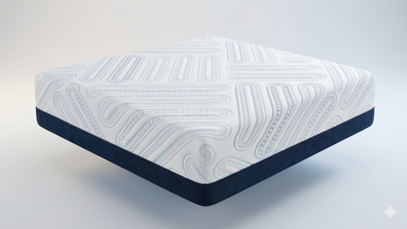 Premium natural latex orthopedic mattress with certified fabric and luxury quilted surface in Apple-style product photography