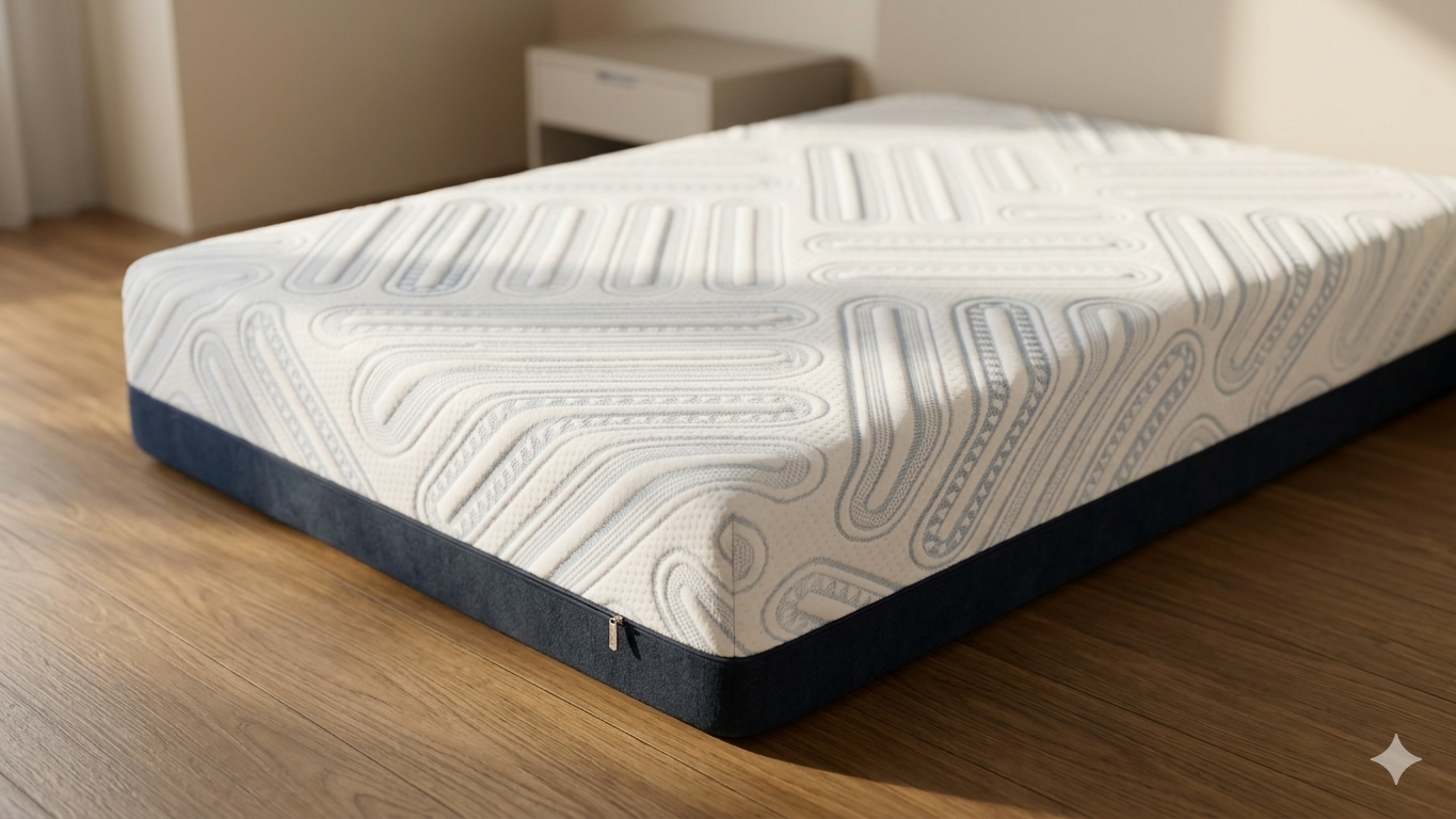 Infinity Orthozone premium natural latex mattress side angle view with luxury quilted fabric and orthopedic support design